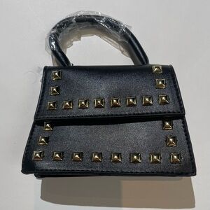 Mini Studded Black Purse with Removable Chain Strap